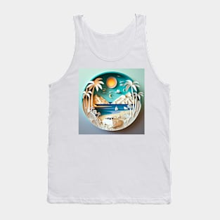 3D Effect Papercut Art - Beach Scene Tank Top